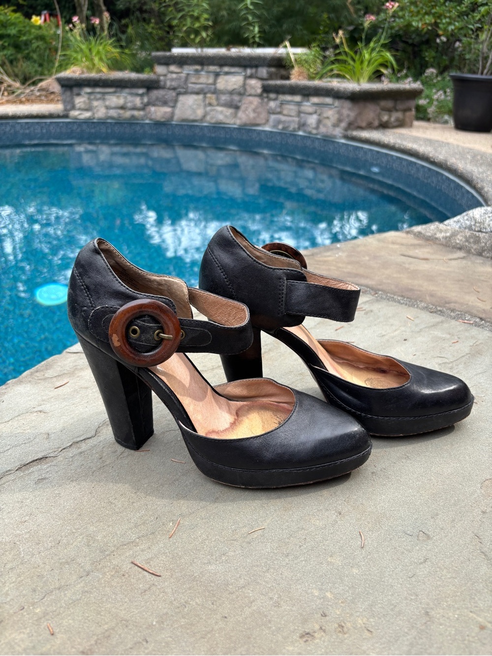 Frye Heidi 2 Piece Leather Platform Heels Size 8 Black
